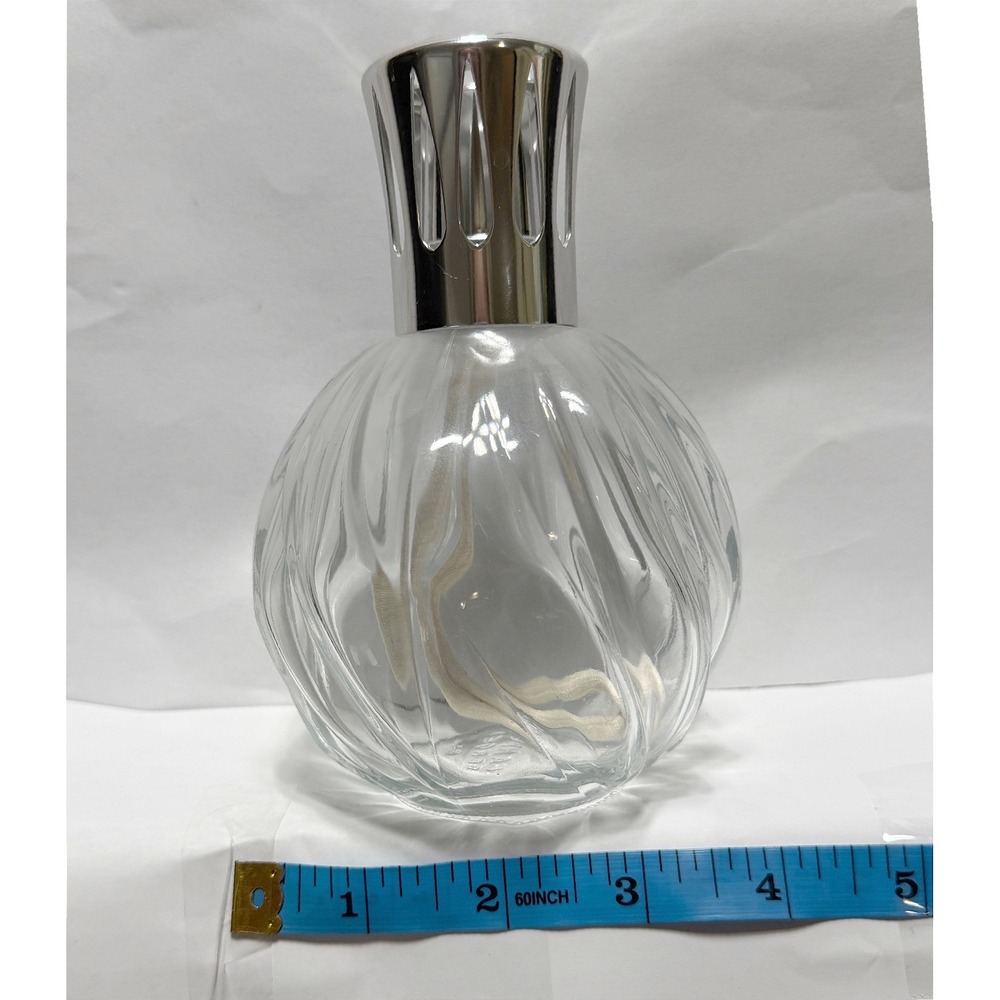 LAMPE BERGER Swirl Ribbed Clear Glass Oil Burner Lamp w/Wick Cap & Crown France - Picture 11 of 11